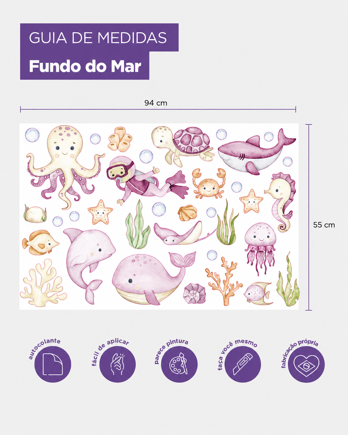 Adesivo de Parede Fundo do Mar Rosa Aquarela