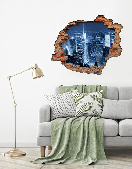 Adesivo Decorativo Buraco 3D Cidade à Noite