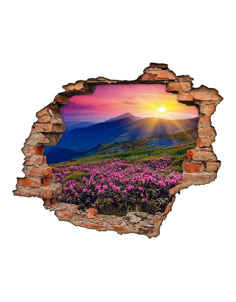Adesivo Decorativo Buraco 3D Sol nas Montanhas