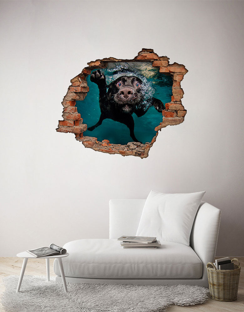 Adesivo Buraco 3D Cachorro Nadando