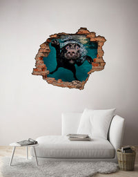 Adesivo Buraco 3D Cachorro Nadando