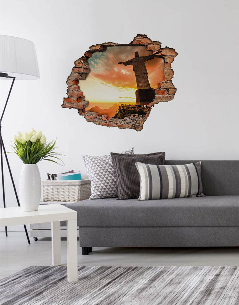 Adesivo Decorativo Buraco 3D Cristo Redentor