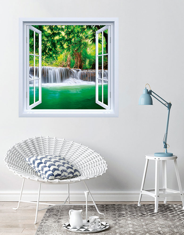 Adesivo de Janela Cachoeira na Floresta