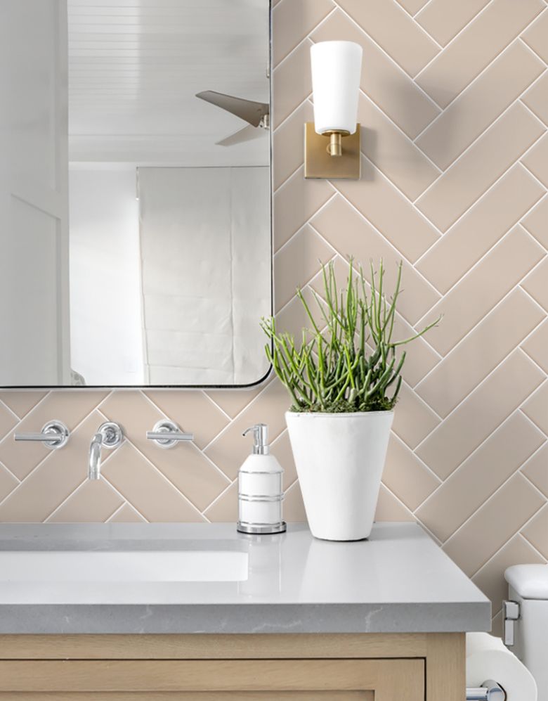 Papel de Parede Brick ZigZag Champagne