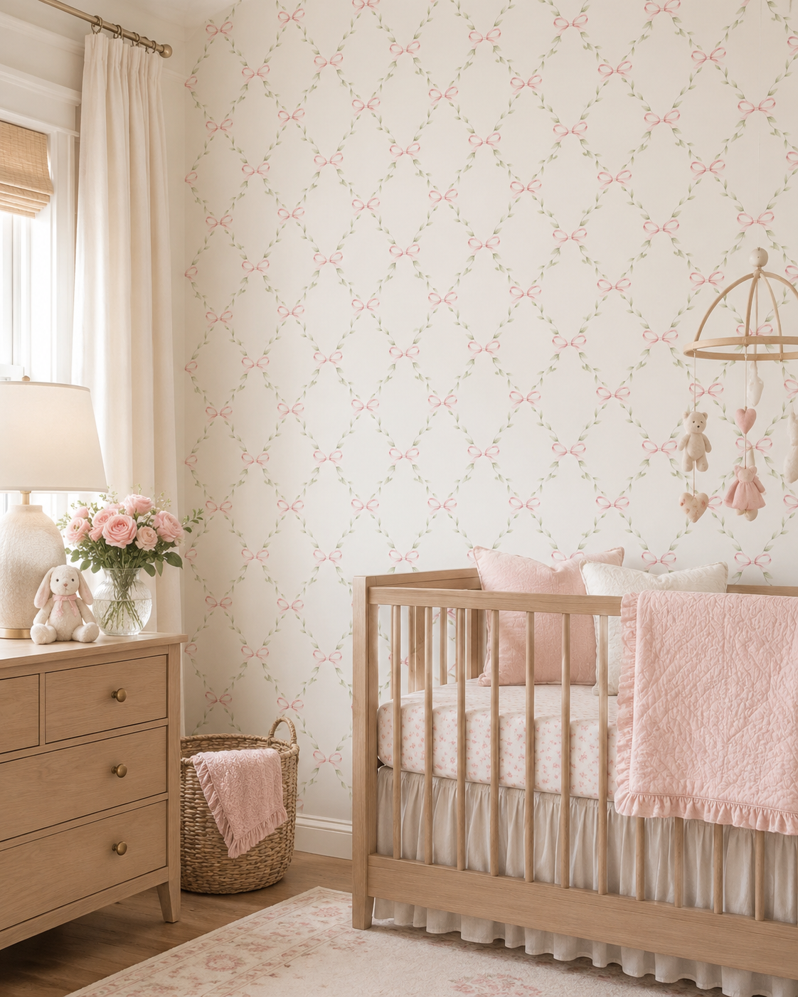 Papel de Parede Adesivo Laço Rosa