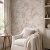 Papel de Parede Adesivo Floral Rosa com Pássaros