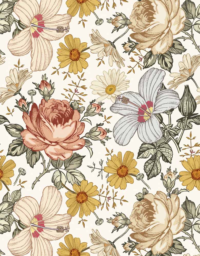 Papel de Parede Autocolante Floral Vintage
