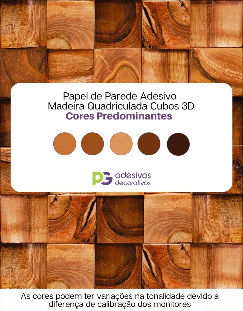 Papel de Parede Adesivo Madeira Quadriculada Cubos 3D