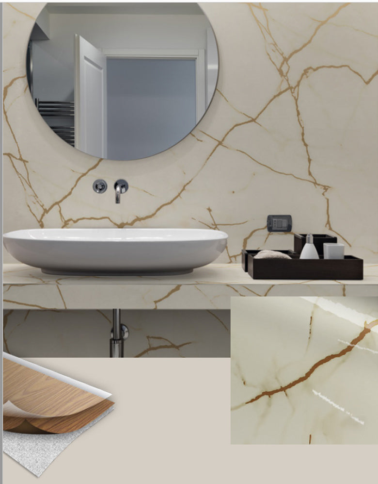 Adesivo para Chão Mármore Crema Marfil Brilho