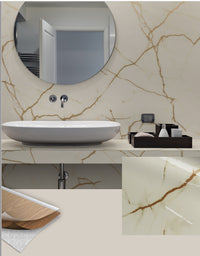 Adesivo para Chão Mármore Crema Marfil Brilho