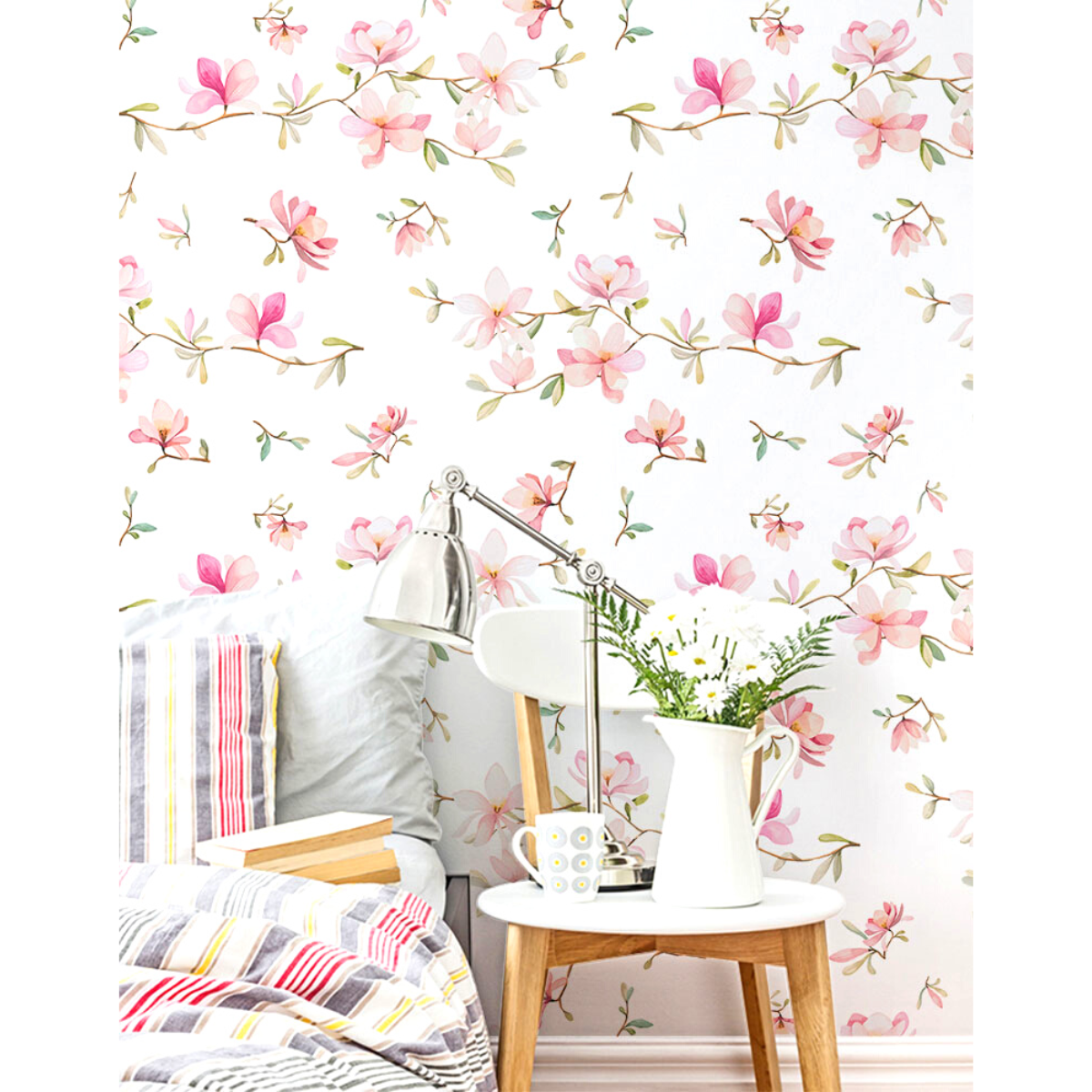 KIT DE 5 ROLOS - 3,00m x 50cm - Papel de Parede Adesivo Flores Jasmim