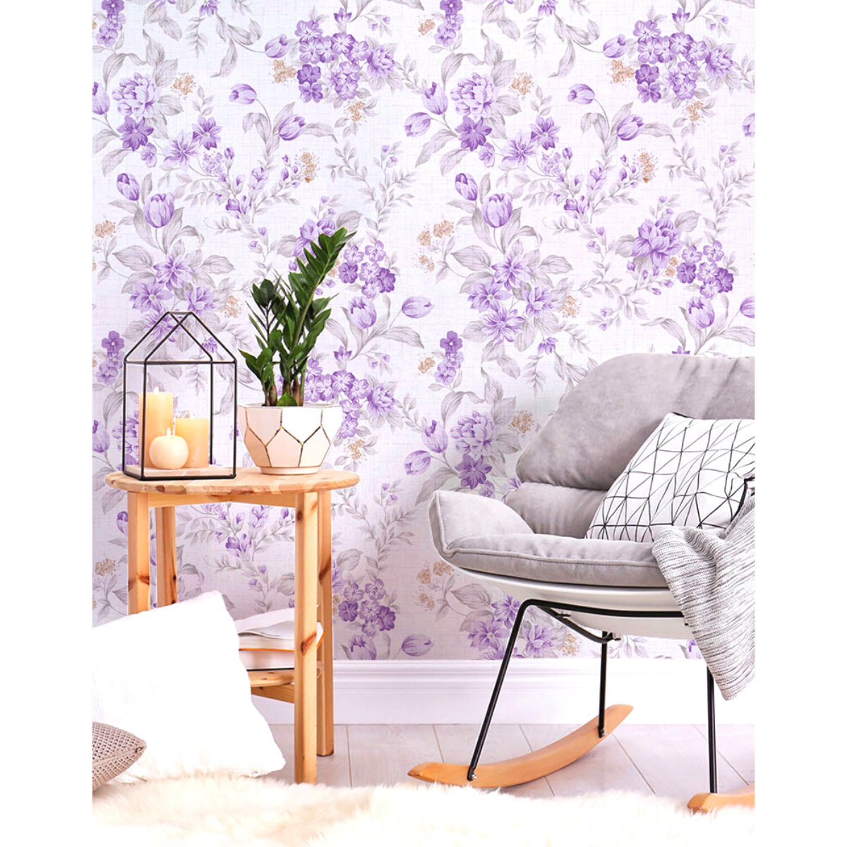 Papel de Parede Adesivo Flores Lavanda