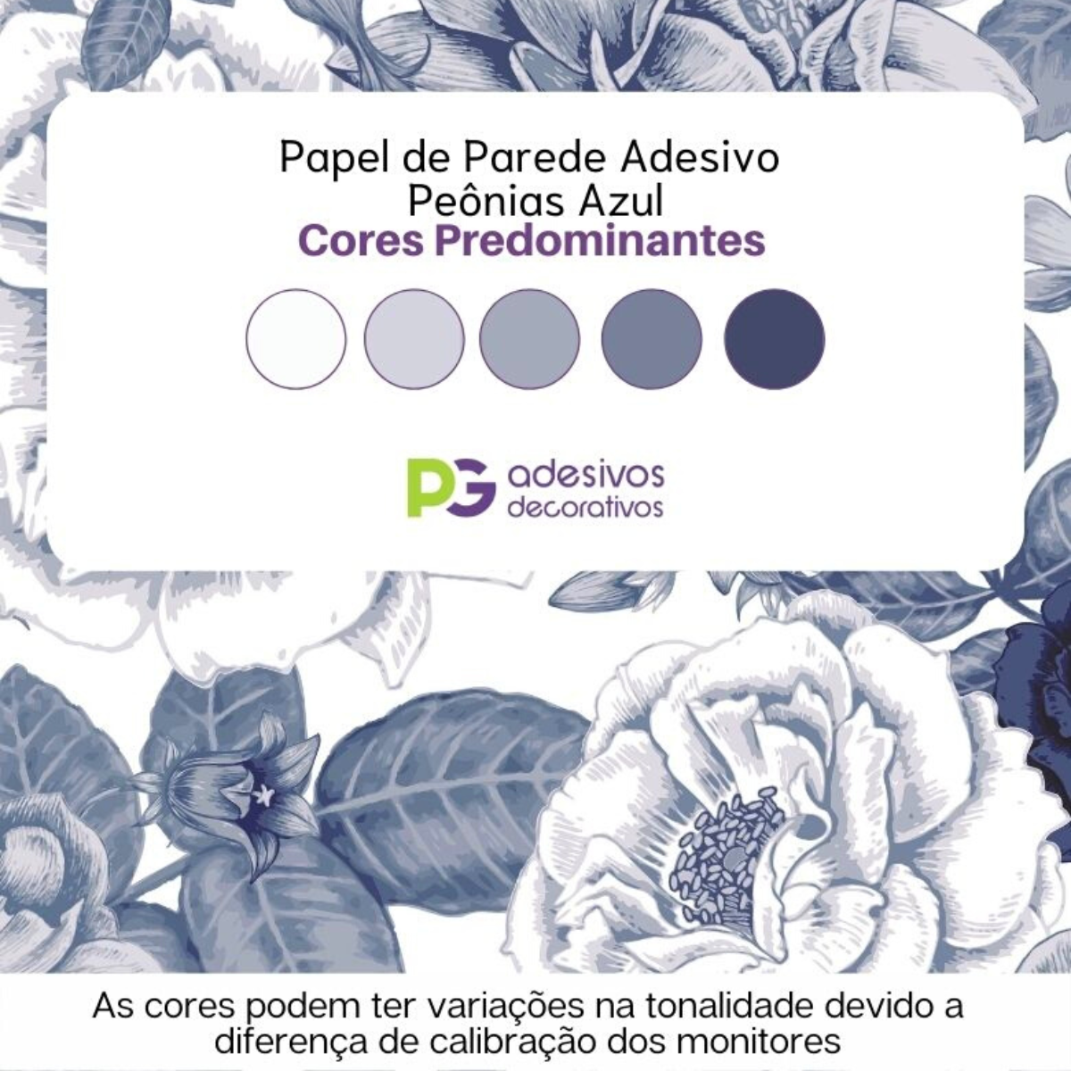 Papel de Parede Adesivo Peônias Azuis