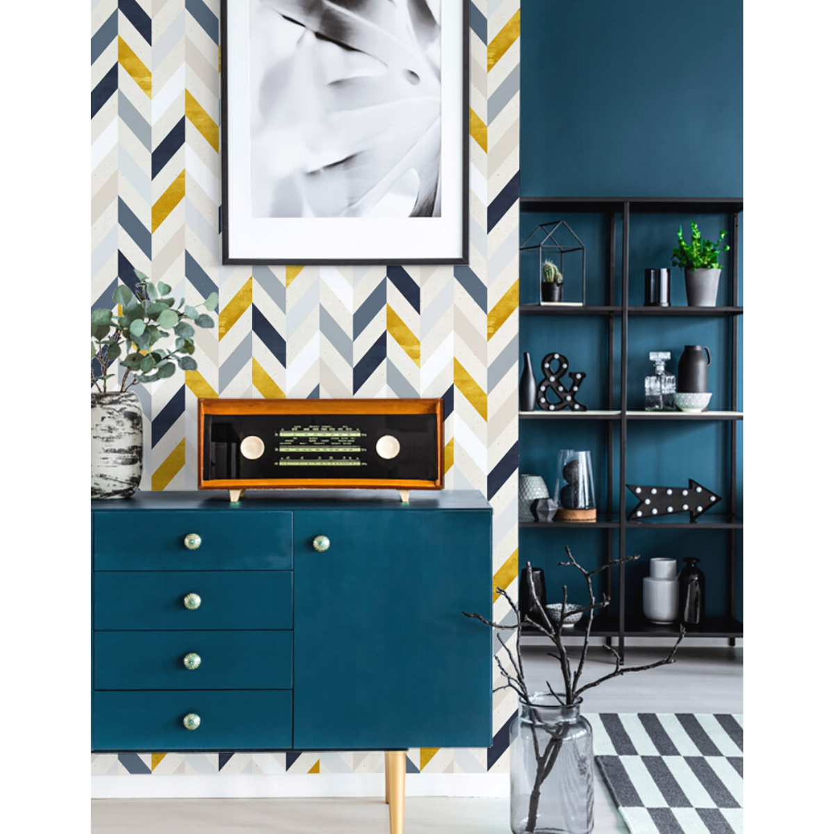 KIT DE 2 ROLOS - 3,00m x 50cm - Papel de Parede Adesivo Chevron Invertido