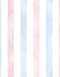 Papel de Parede Adesivo Listrado Aquarela Azul e Rosa