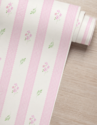 Papel de Parede Adesivo Floral Rosa Listrado Provençal