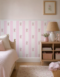 Papel de Parede Adesivo Buquê de Flor Listrado Rosa