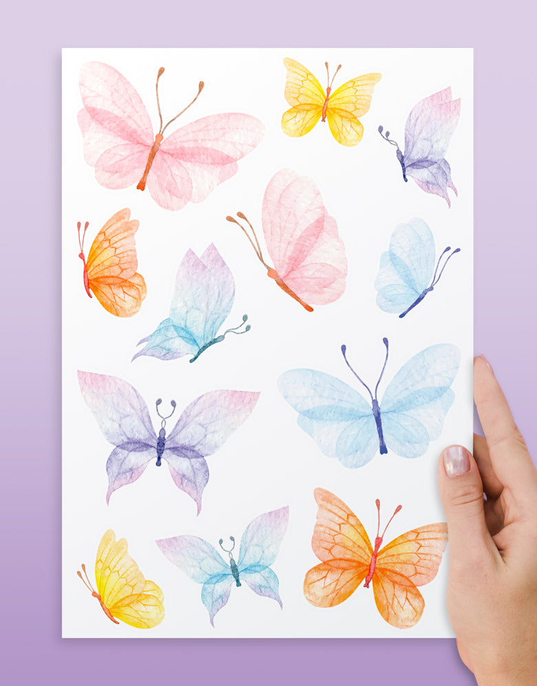 Cartela Adesiva Borboletas Aquareladas