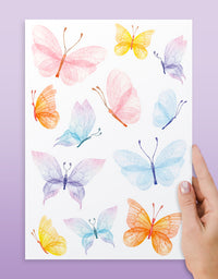 Cartela Adesiva Borboletas Aquareladas