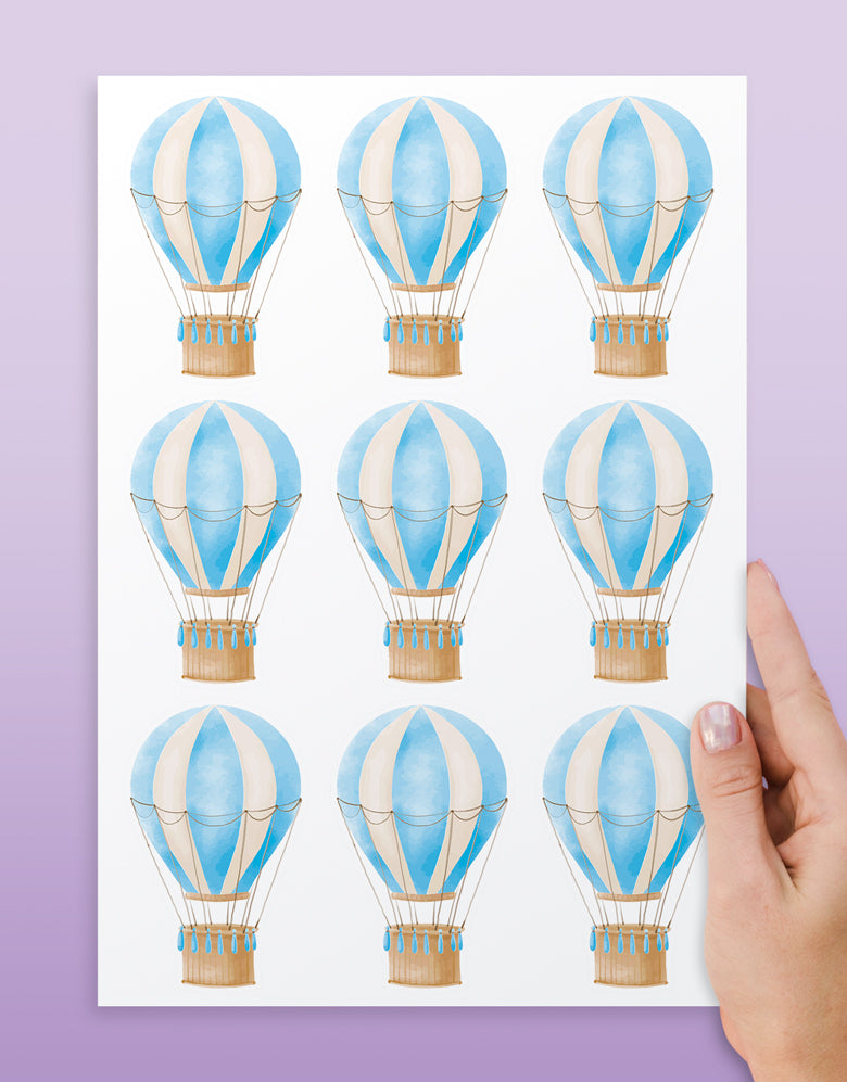 Cartela Adesiva Mini Balões Aquarela Azul Céu