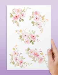 Cartela Adesiva Floral Rosa Aquarela