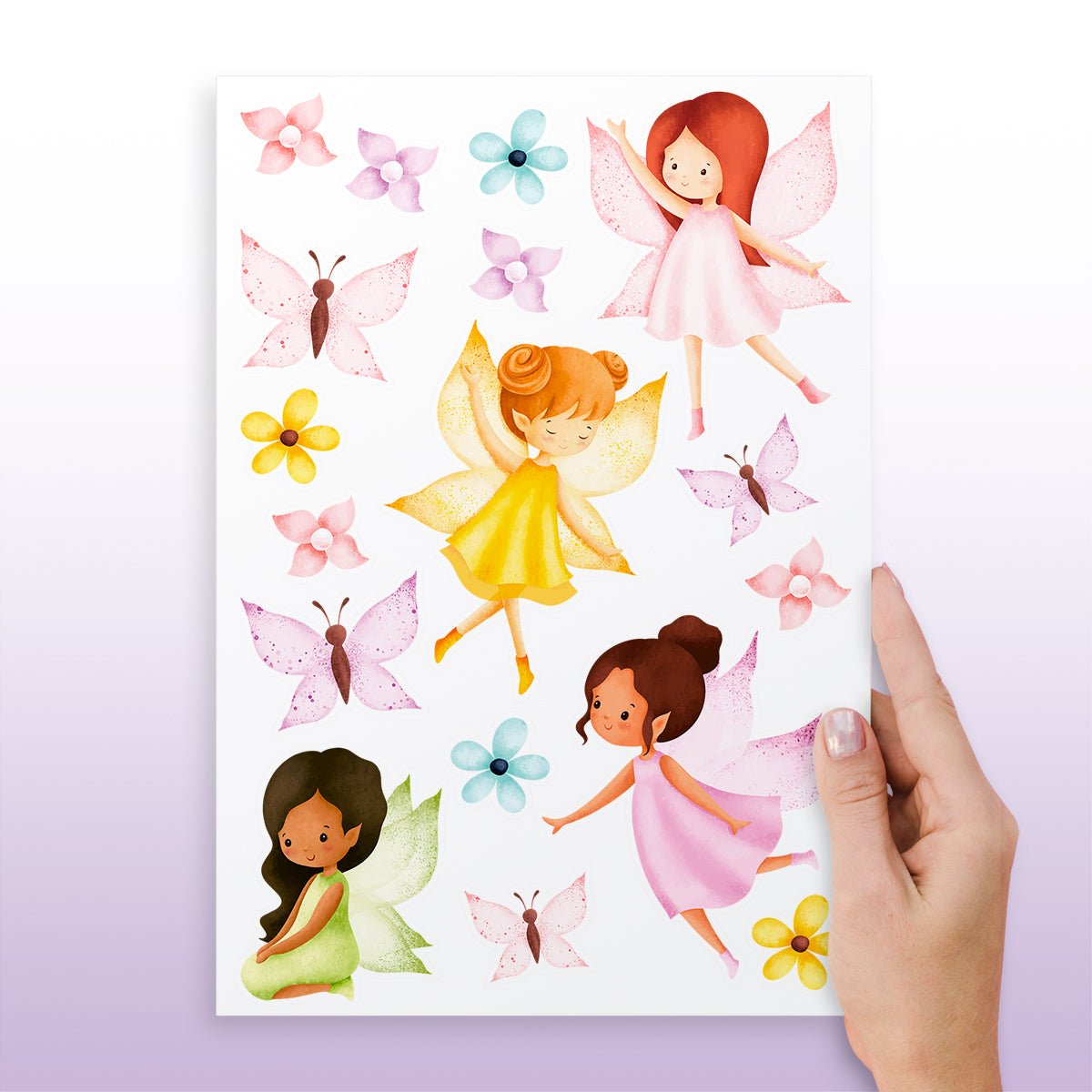 Cartela Adesiva Fadinhas Aquarela