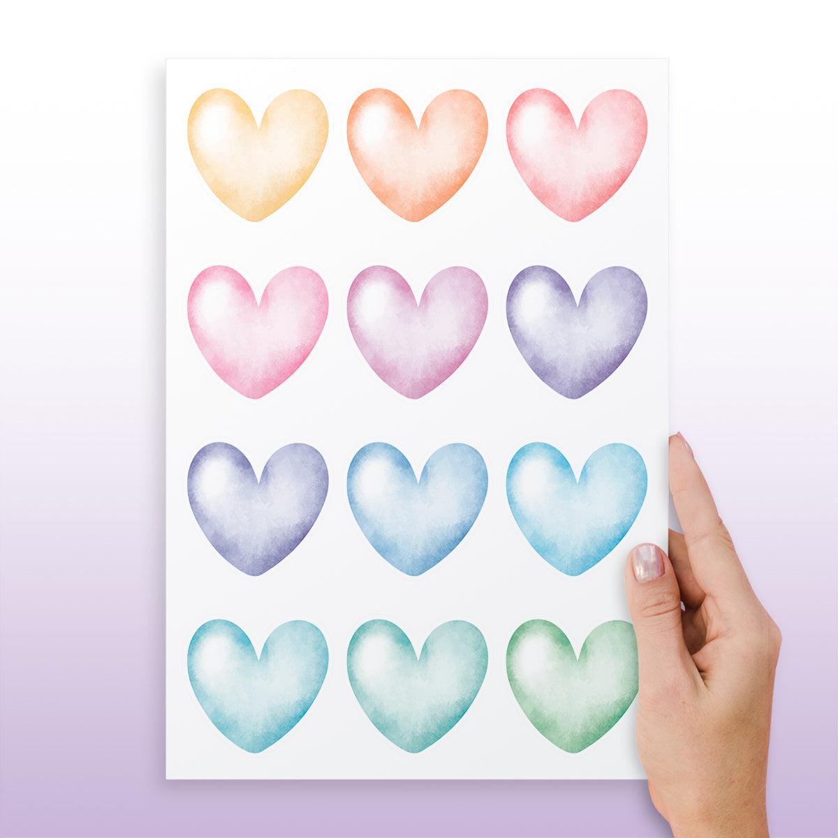 Cartela Adesiva Coração Aquarelado