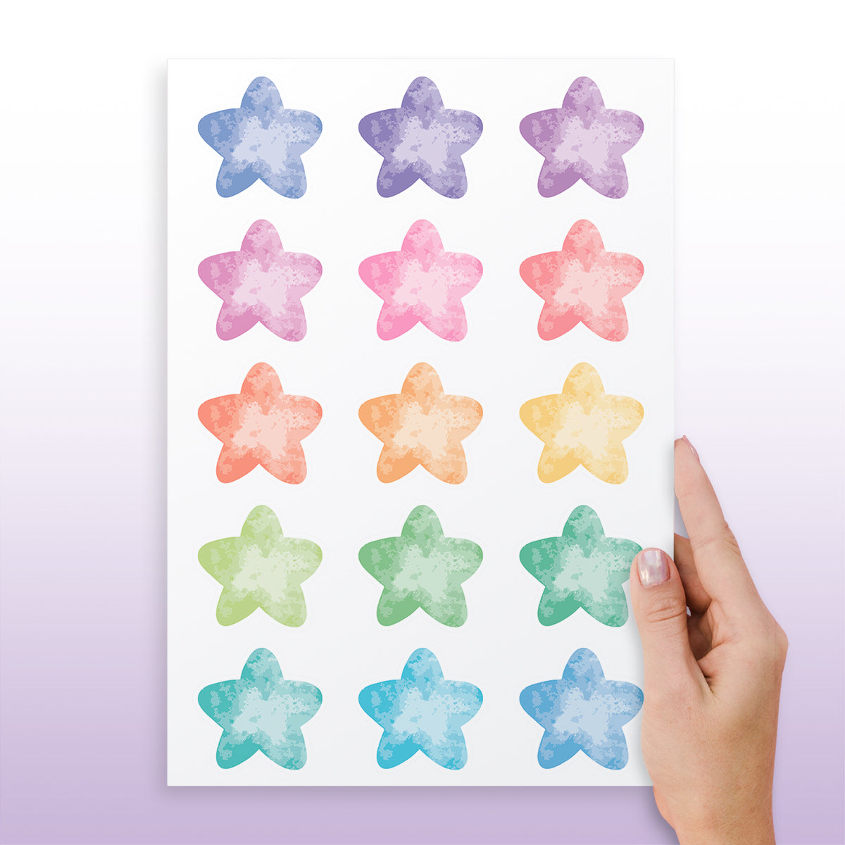Cartela Adesiva Estrelas Aquarelas