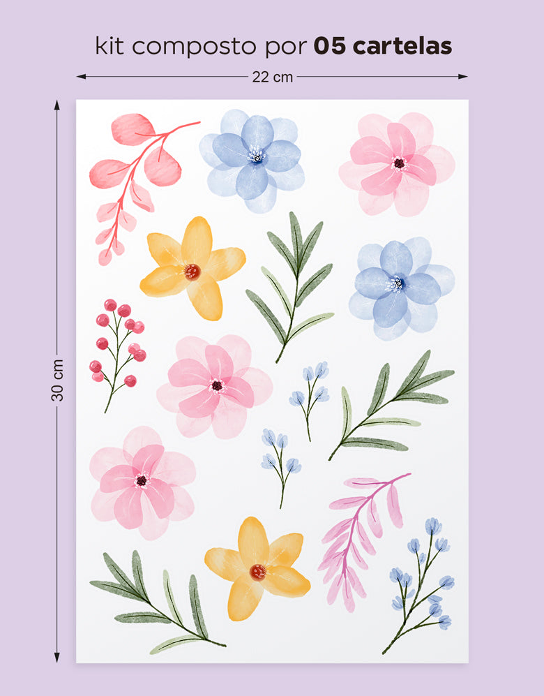 Cartela Adesiva Flores Delicadas Coloridas