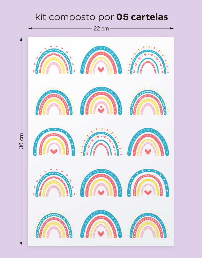 Cartela Adesiva Arco-Íris Colorido