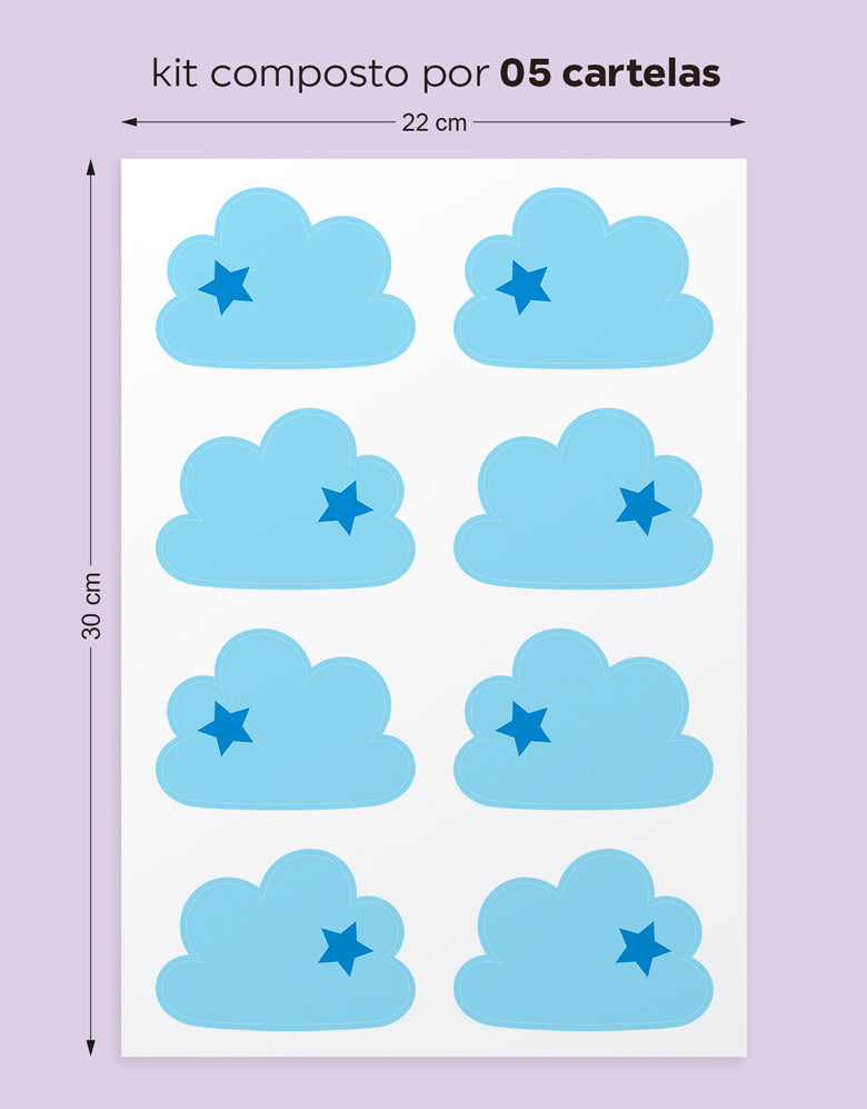 Cartela Adesiva Nuvem Estrela Azul