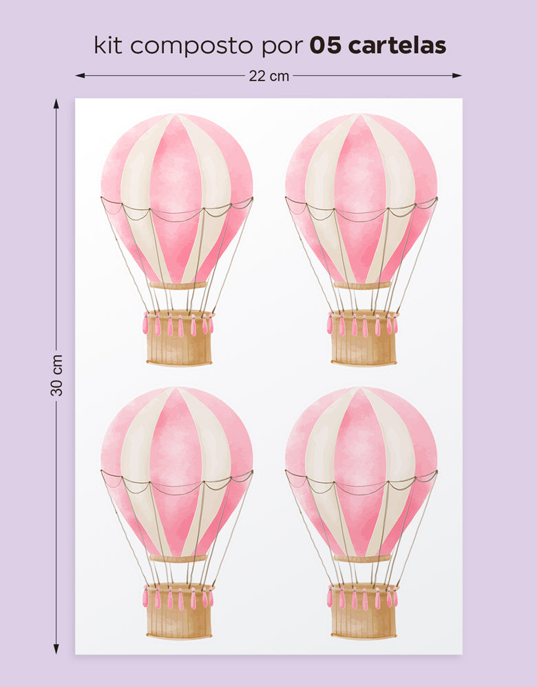 Cartela Adesiva Balões Aquarela Rosa