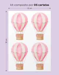 Cartela Adesiva Balões Aquarela Rosa