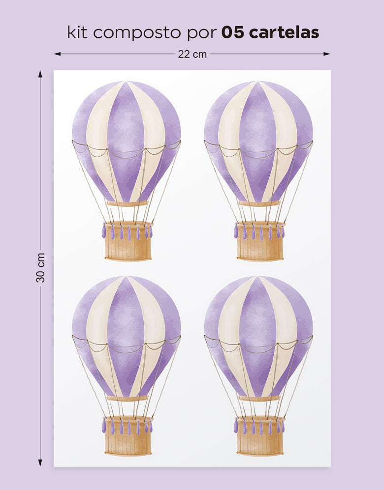Cartela Adesiva Balões Aquarela Lilás