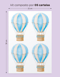 Cartela Adesiva Balões Aquarela Azul Céu