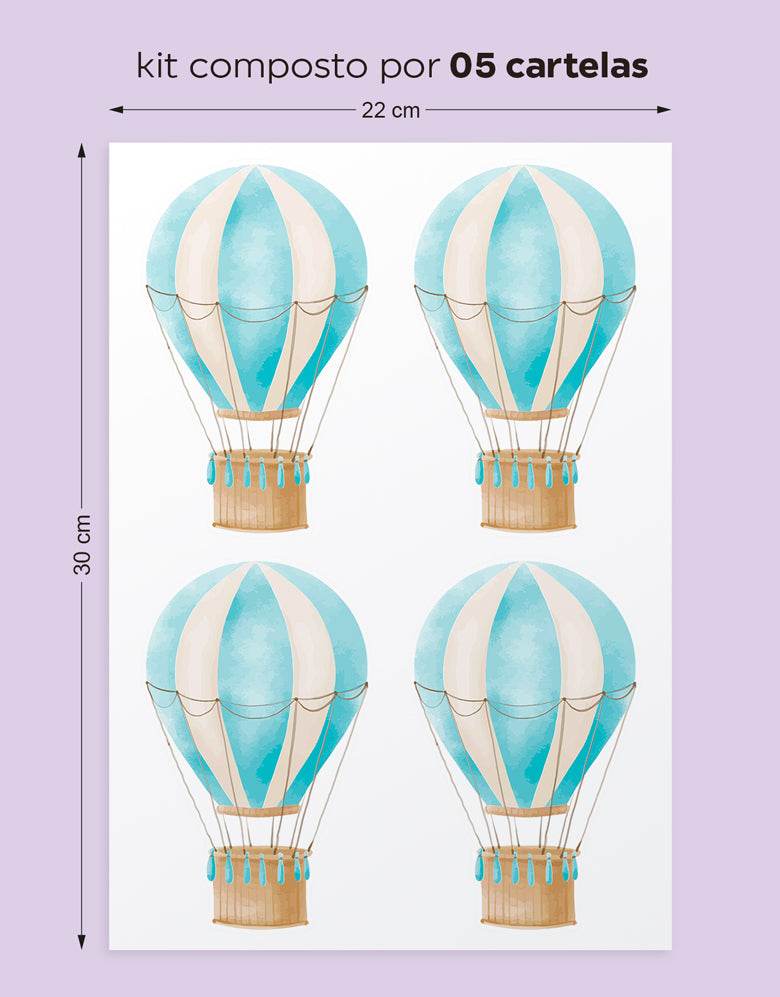 Cartela Adesiva Balões Aquarela Azul Bebê