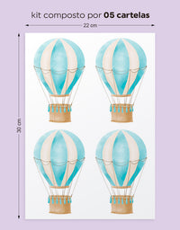Cartela Adesiva Balões Aquarela Azul Bebê
