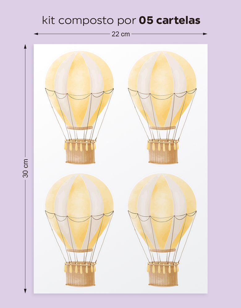 Cartela Adesiva Balões Aquarela Amarelo