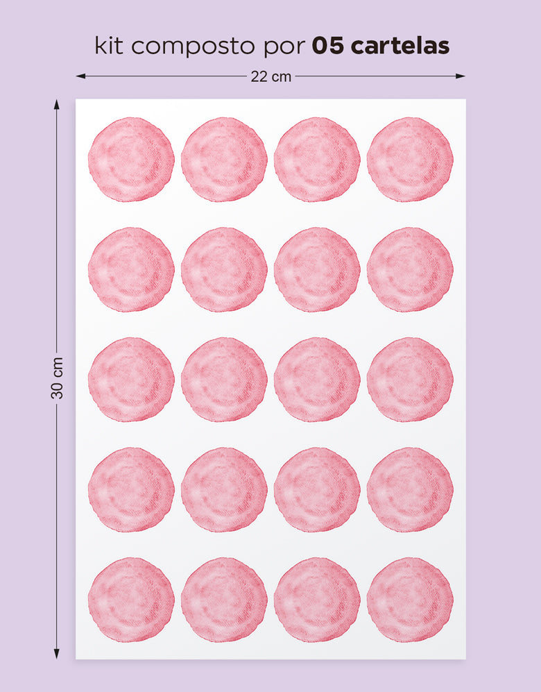 Cartela Adesiva Bolinhas Aquarela Rosa