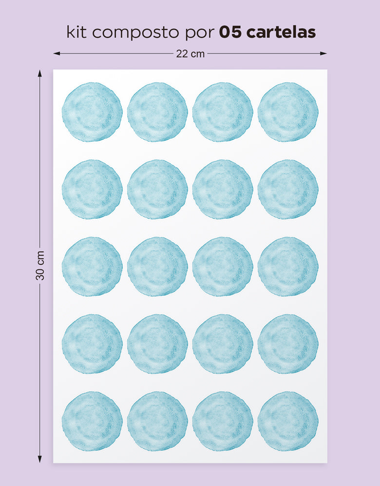 Cartela Adesiva Bolinhas Aquarela Azul Bebê
