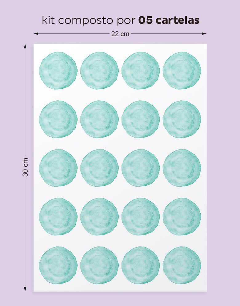 Cartela Adesiva Bolinhas Aquarela Oceano