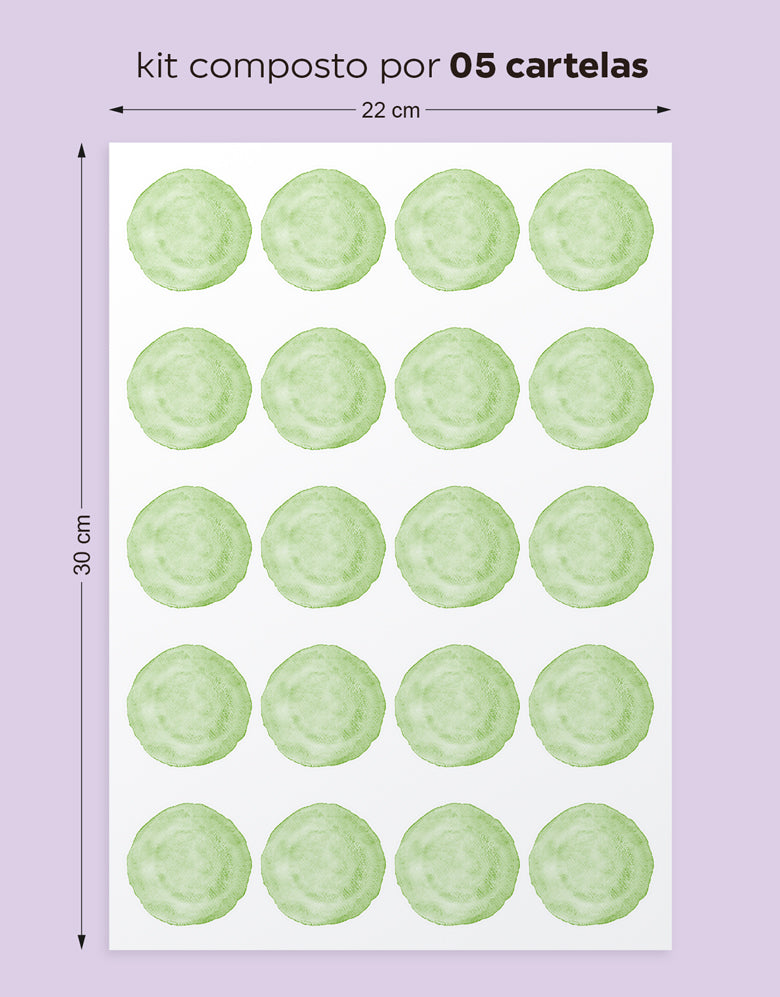 Cartela Adesiva Bolinhas Aquarela Verde Menta