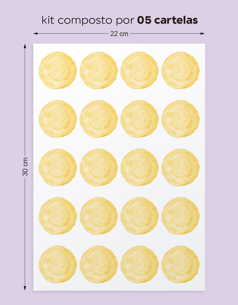 Cartela Adesiva Bolinhas Aquarela Amarelo