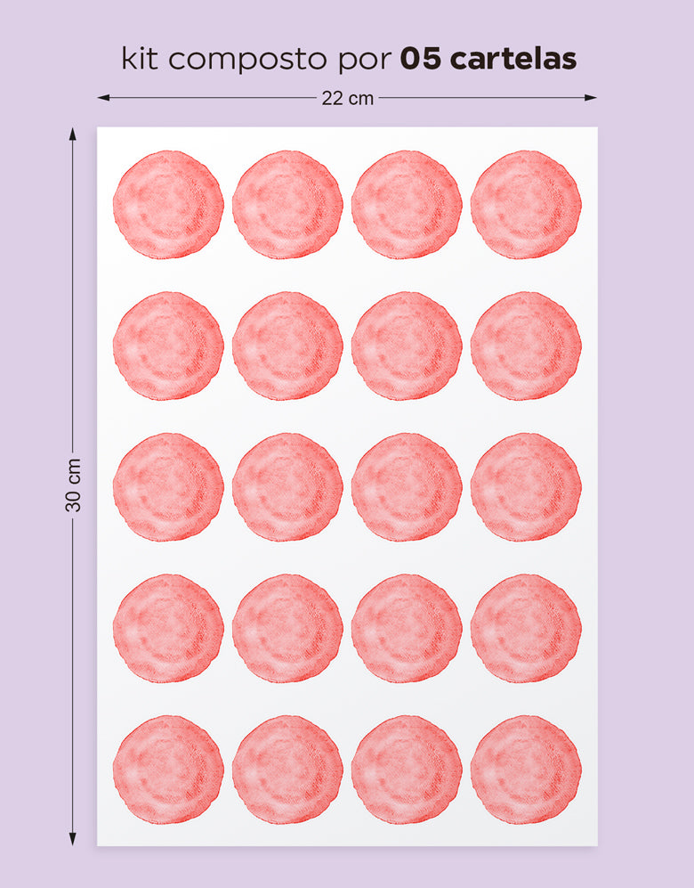 Cartela Adesiva Bolinhas Aquarela Cereja