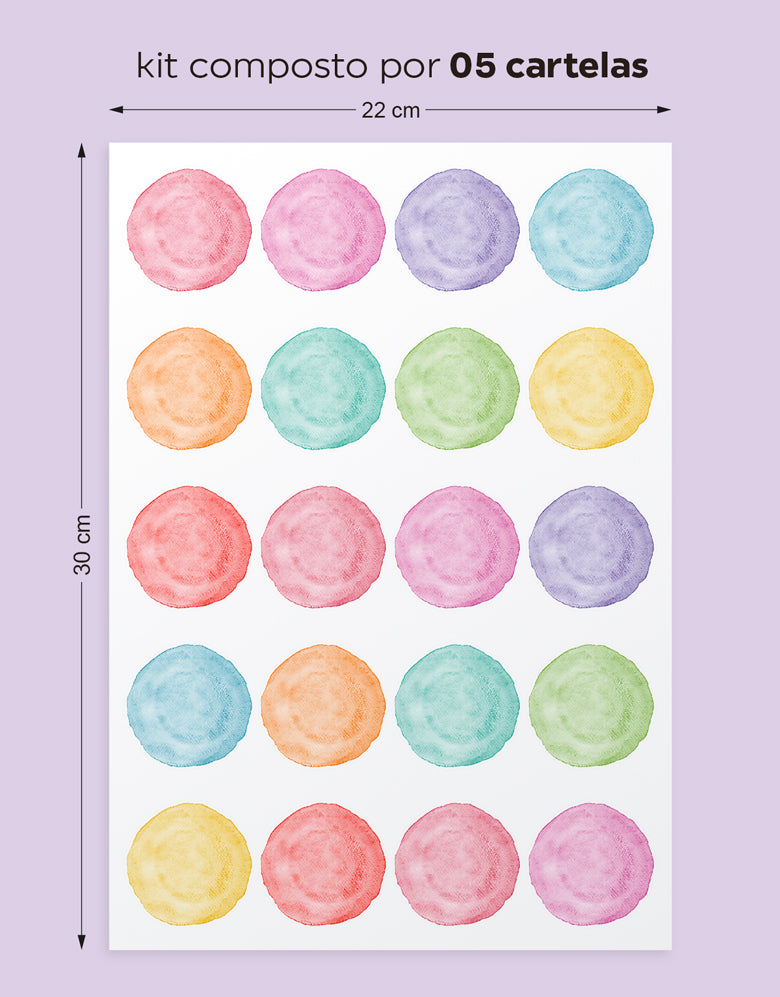Cartela Adesiva Bolinhas Aquarela Festa