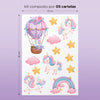 Cartela Adesiva Unicórnios e Balões