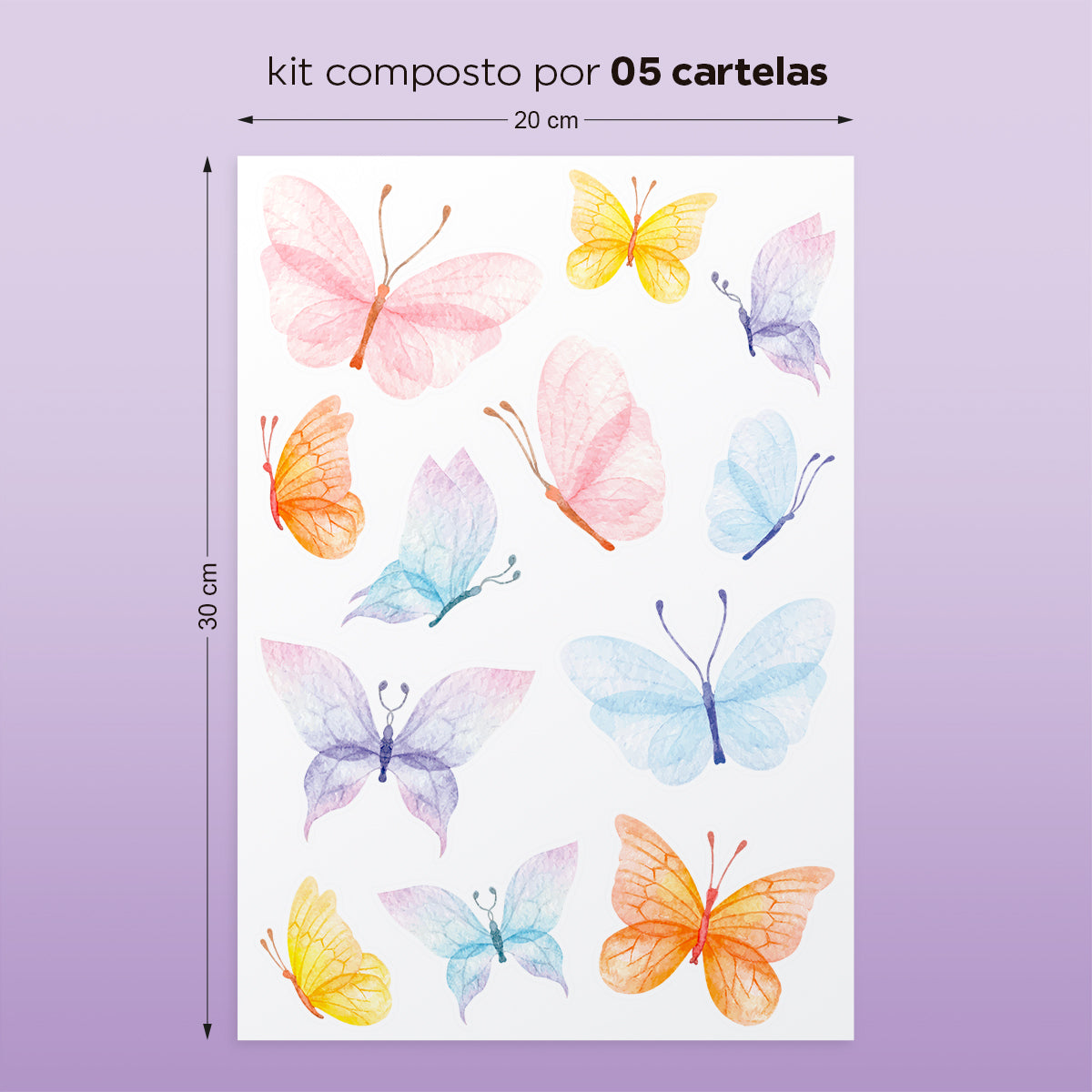 Cartela Adesiva Borboletas Aquareladas