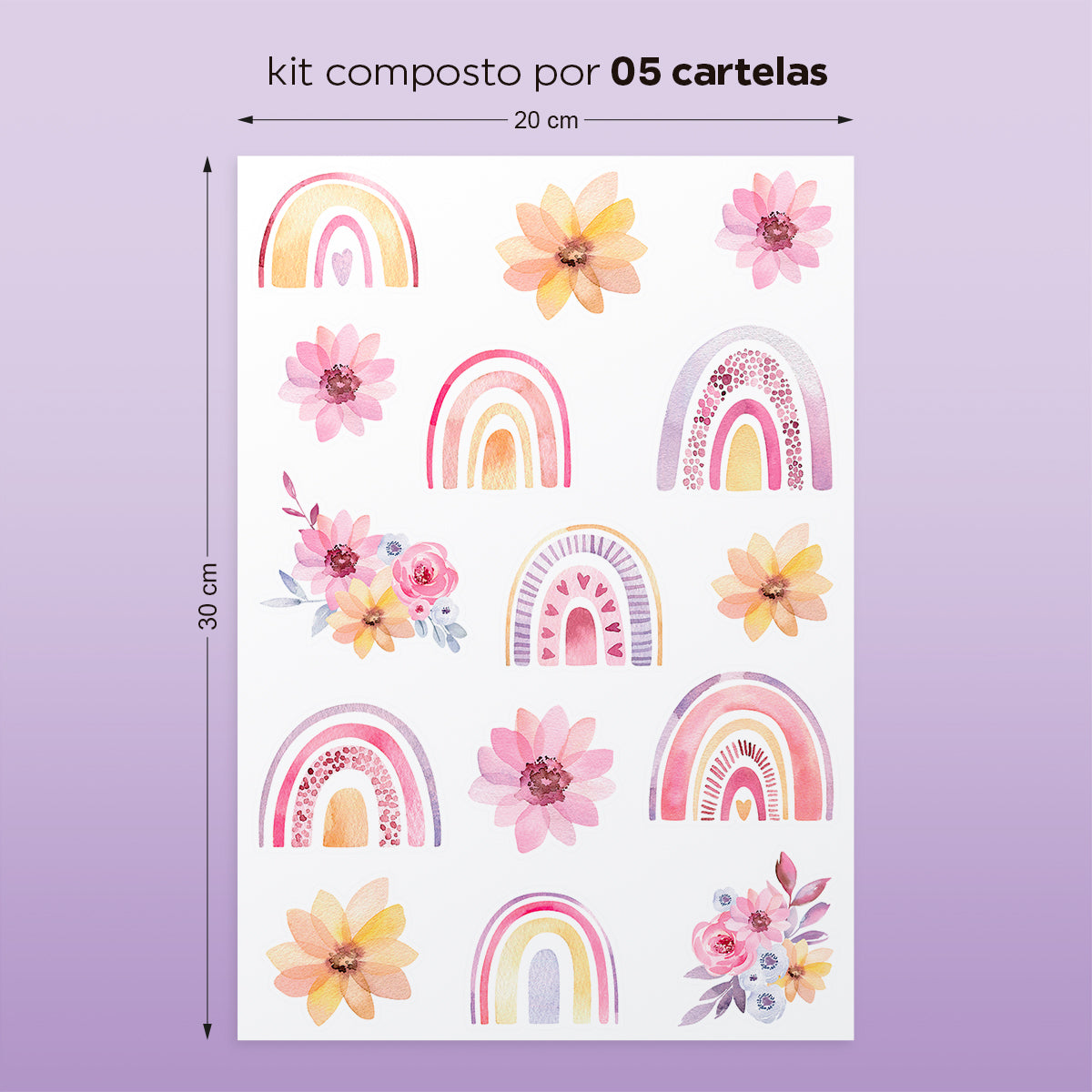 Cartela Adesiva Arco-Íris Floral Boho