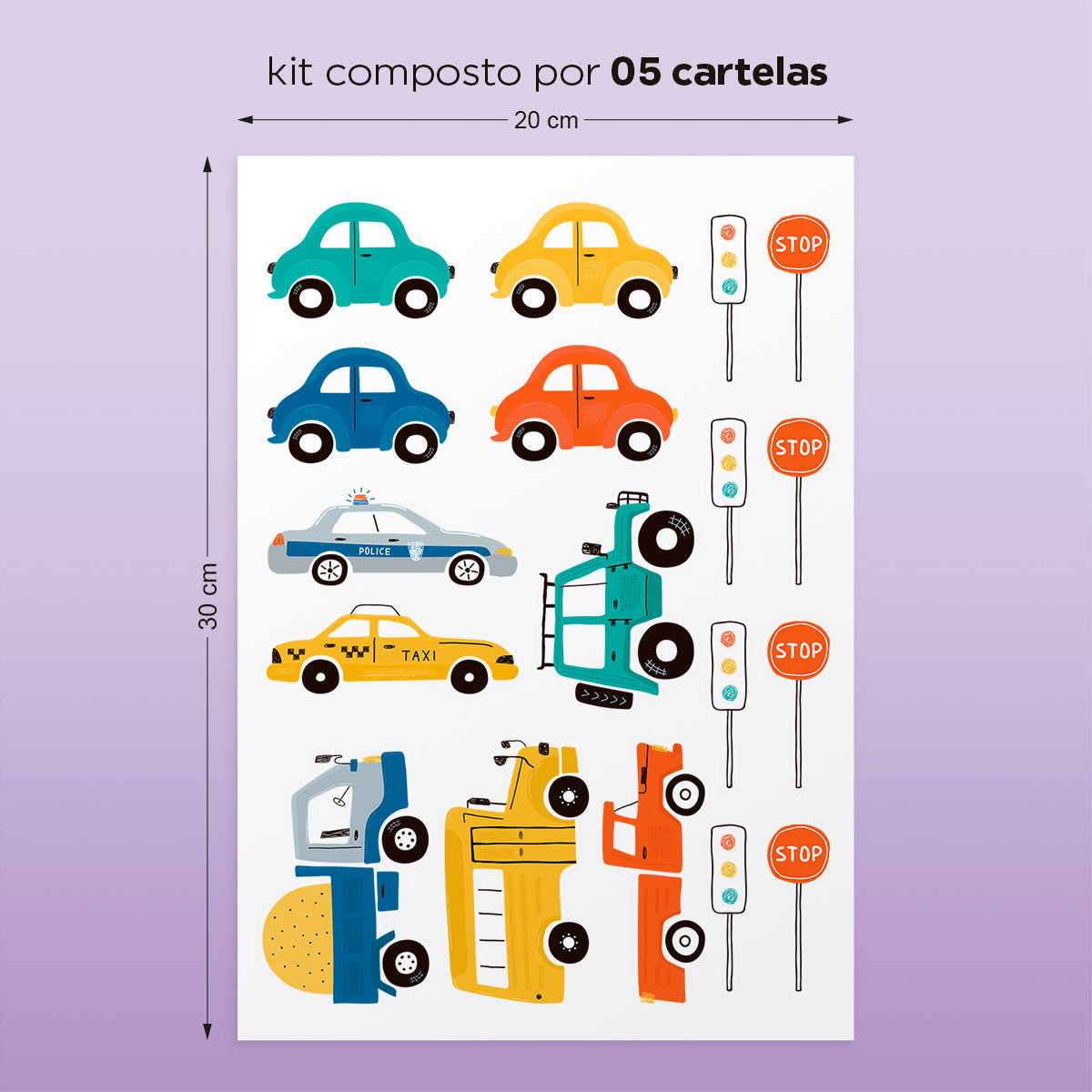 Cartela Adesiva Transportes Coloridos