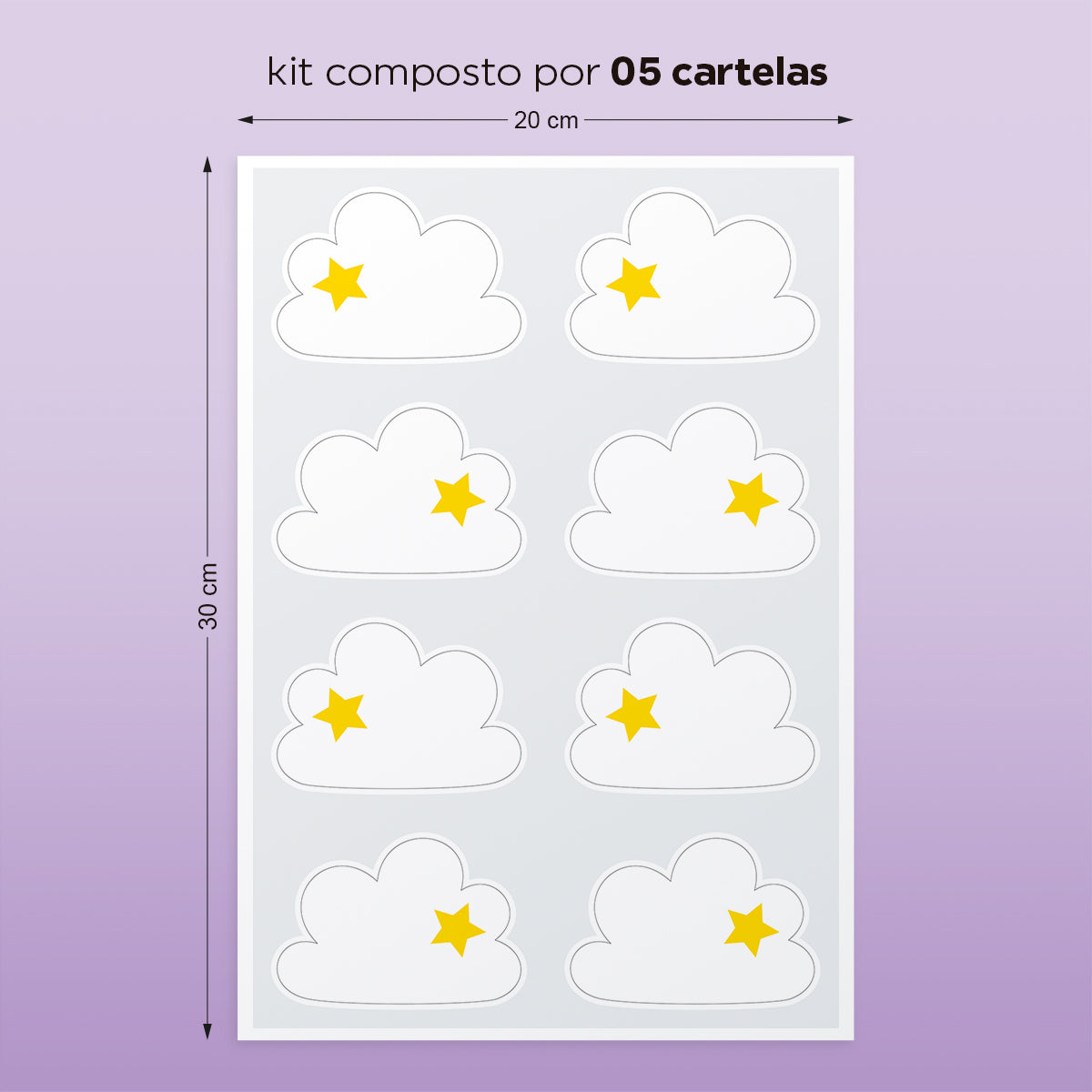 Cartela Adesiva Nuvem Branca Estrelinha